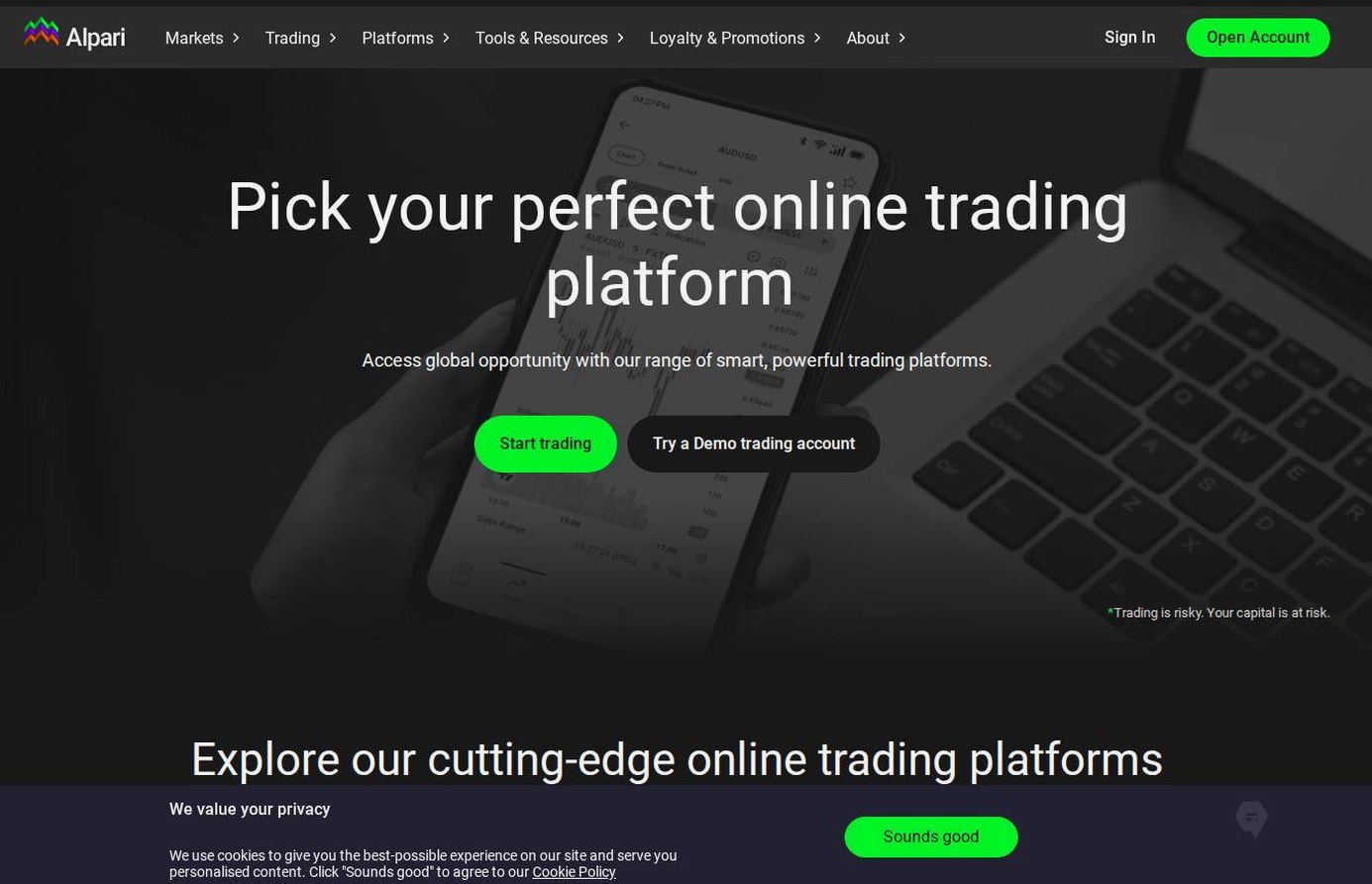 The platform page on the Alpari website