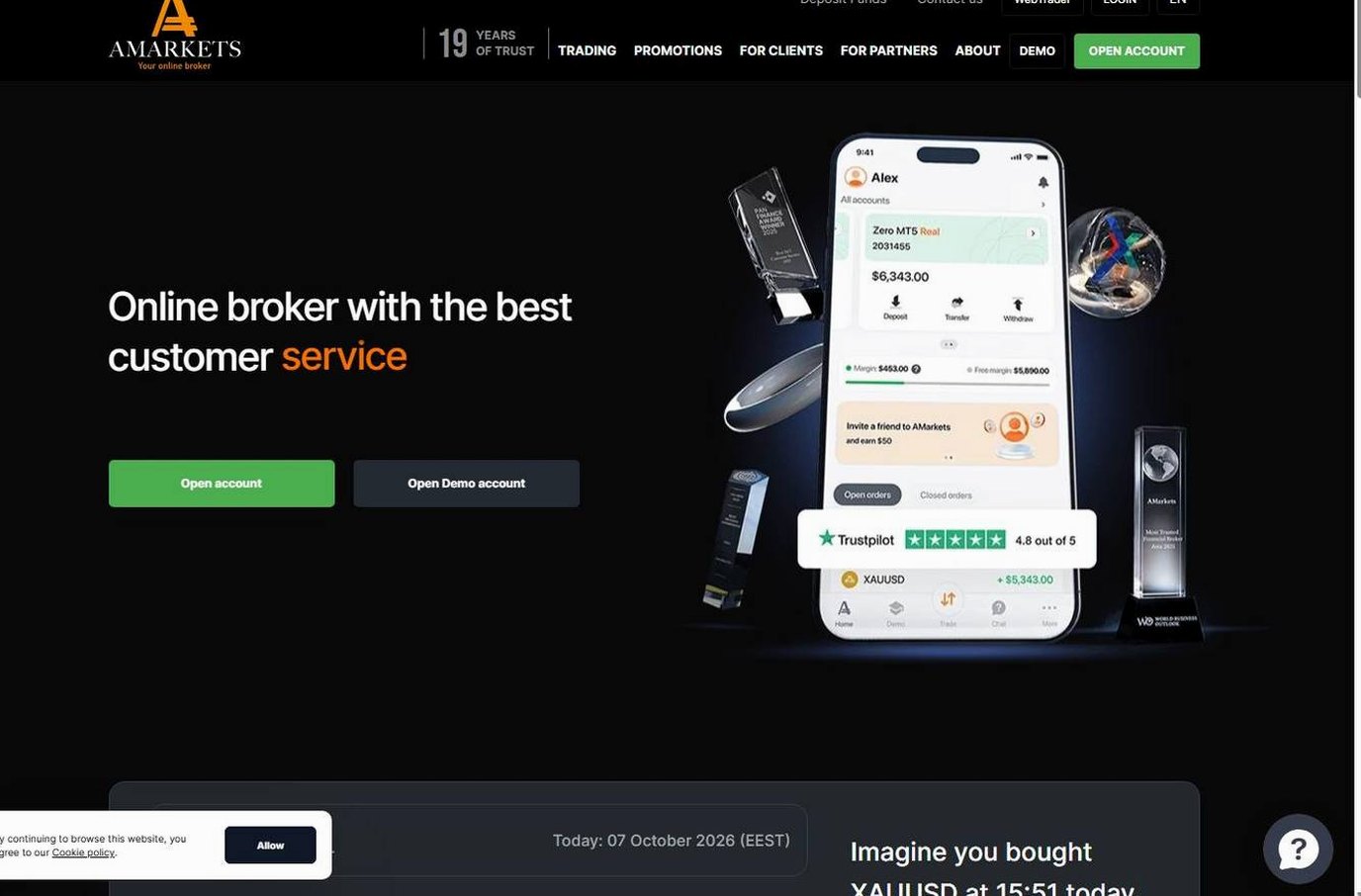 Screenshot of the AMarkets website