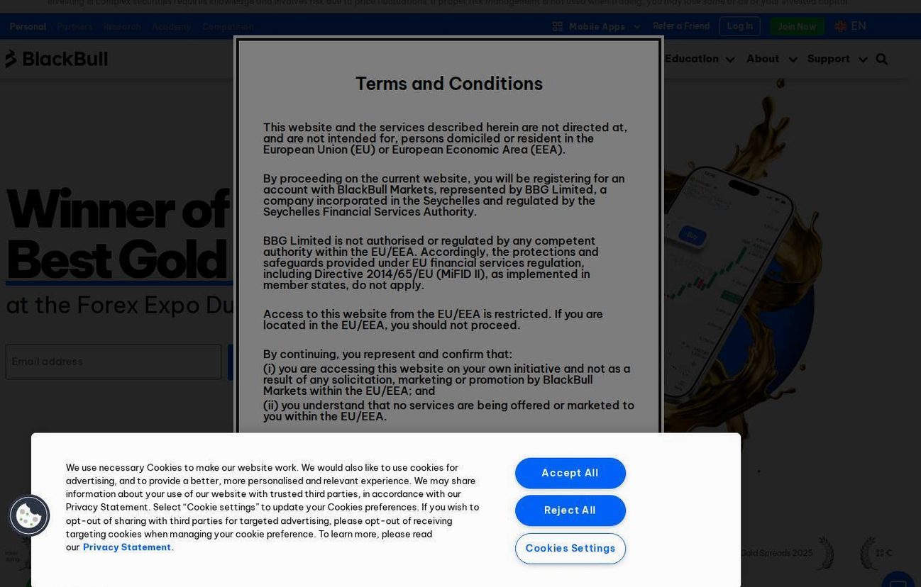 Screenshot of the BlackBull Markets website