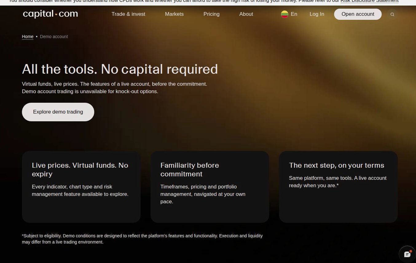 The platform page on the Capital.com website