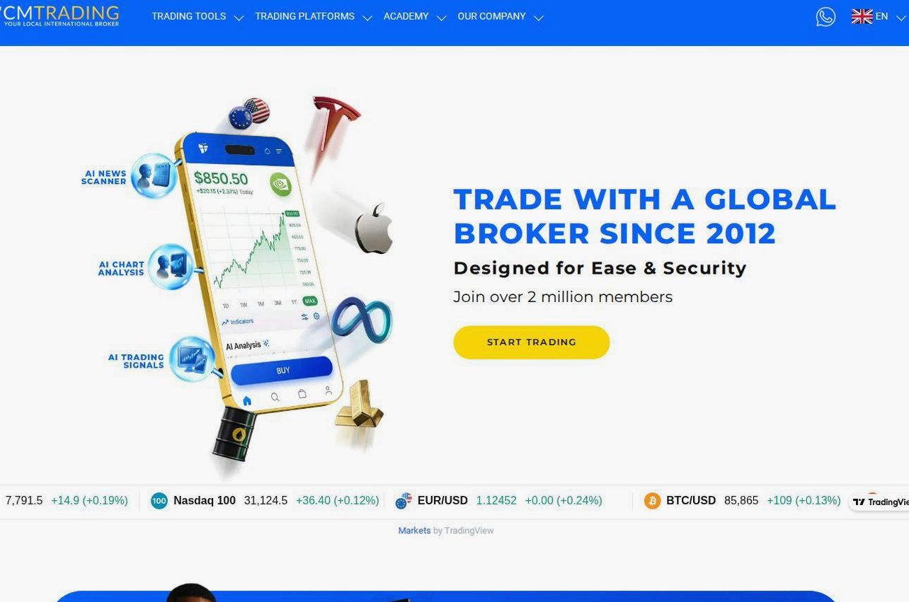 Screenshot of the CMTrading website
