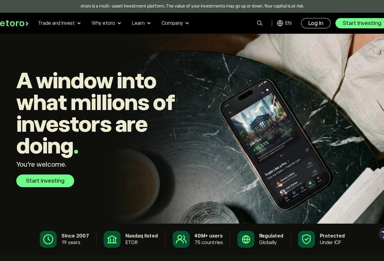 Screenshot of the eToro website