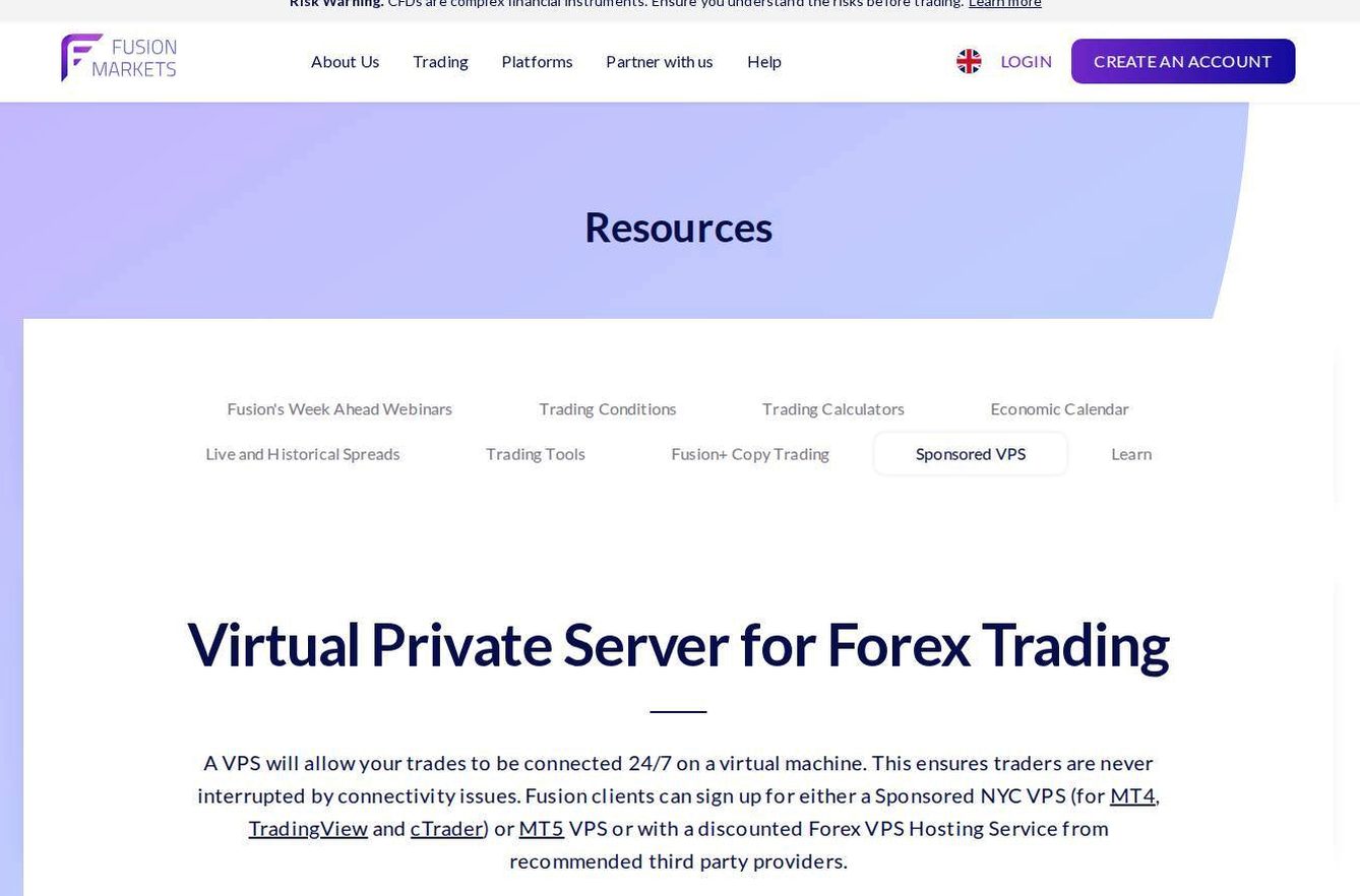 The platform page on the Fusion Markets website