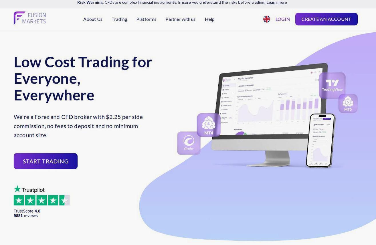 Screenshot of the Fusion Markets website