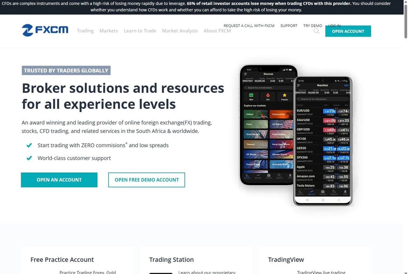 Screenshot of the FXCM website