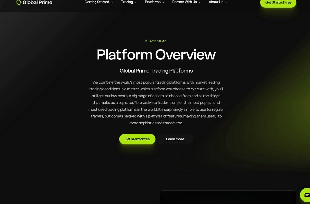 The platform page on the Global Prime website
