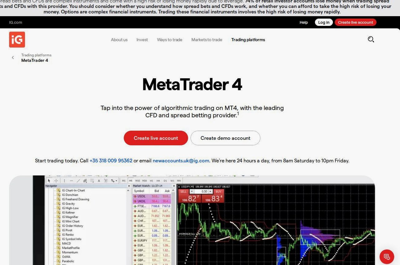 The platform page on the IG Markets website