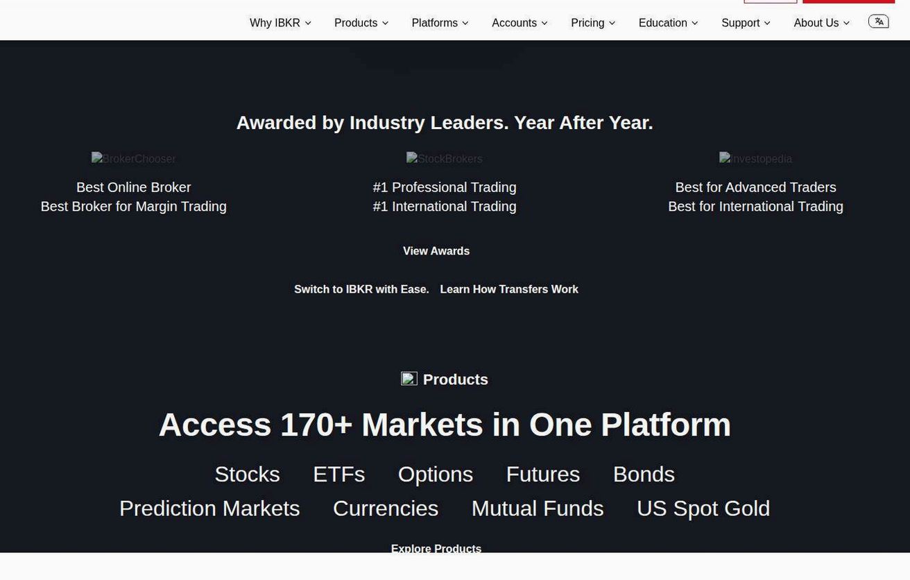 Screenshot of the Interactive Brokers website
