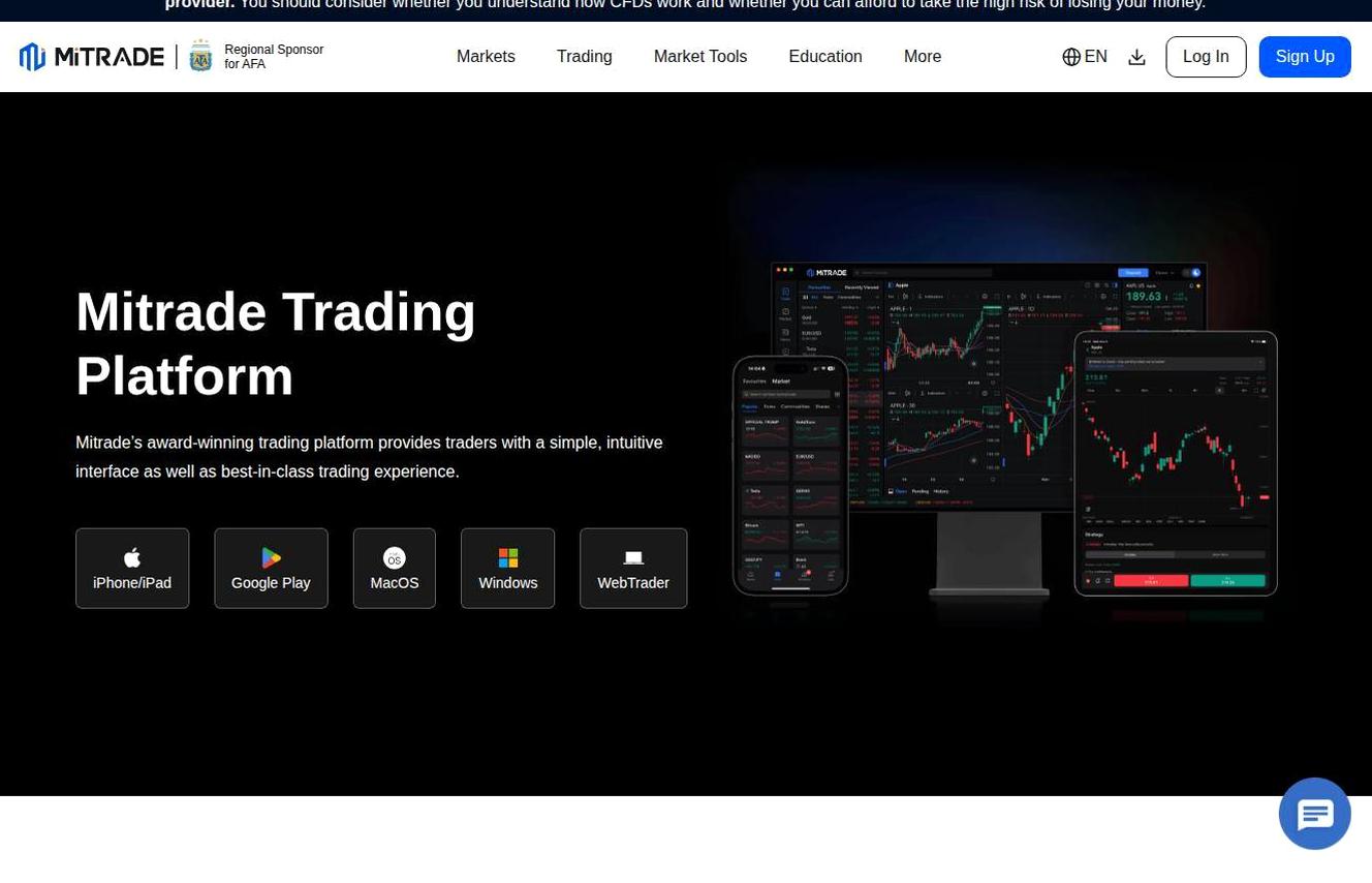 The platform page on the Mitrade website