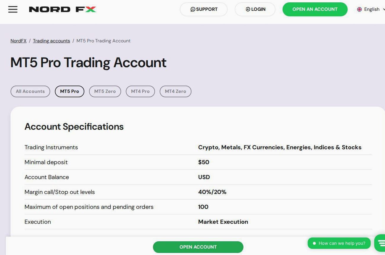 The platform page on the NordFX website