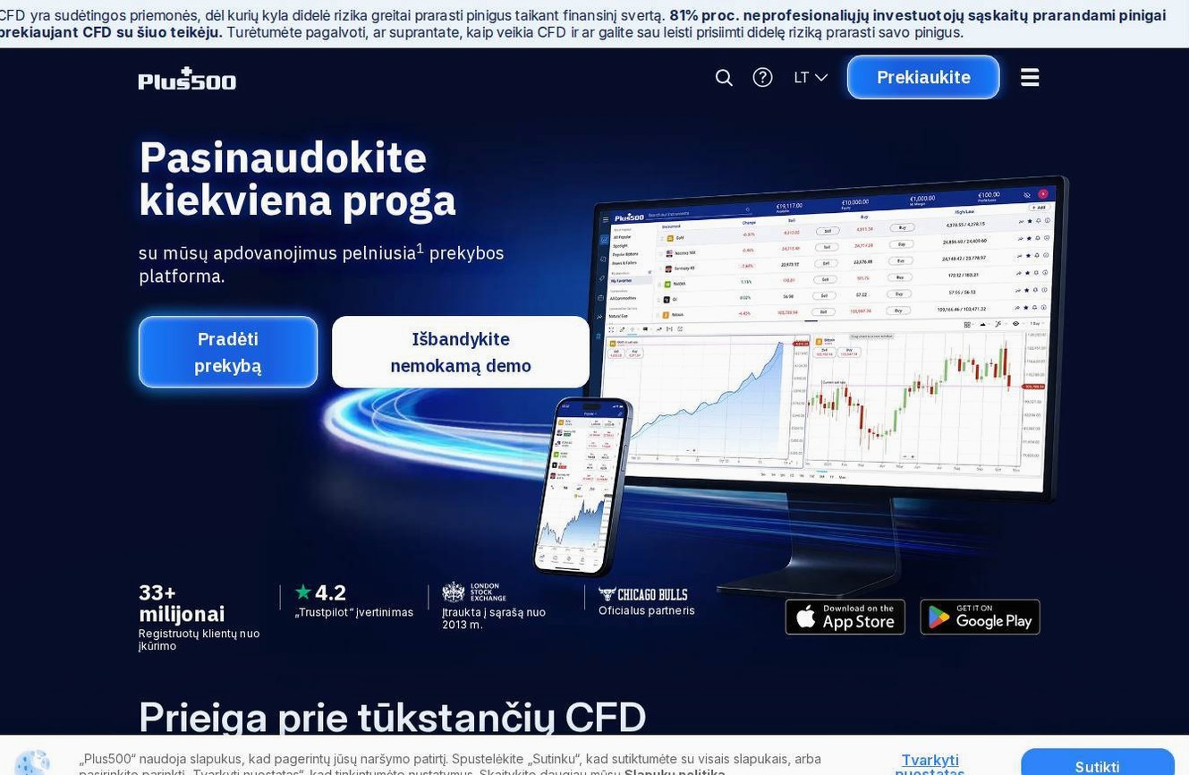 Screenshot of the Plus500 website
