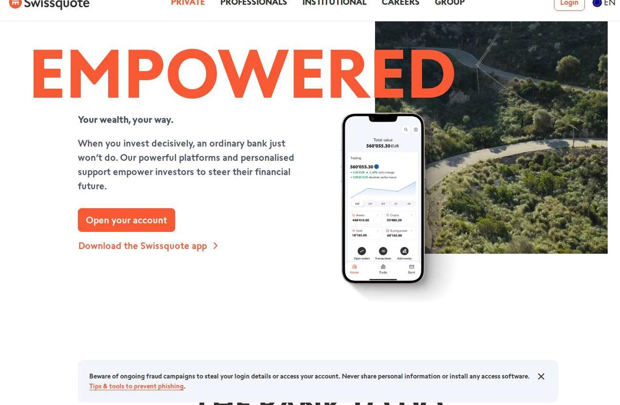 Screenshot of the Swissquote website