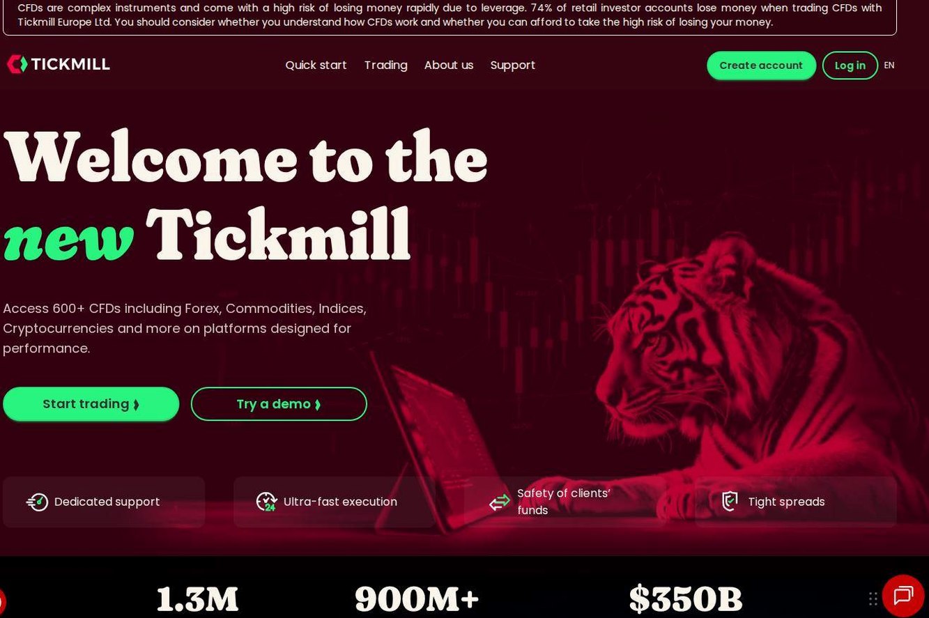 Screenshot of the Tickmill website